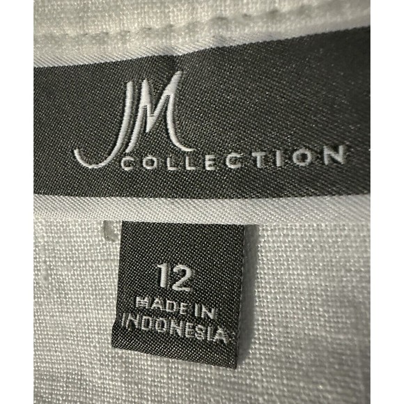 JM Collections Sz 12 White Linen Button Down Blouse Roll Tab Long Sleeve Tunic - Picture 5 of 7